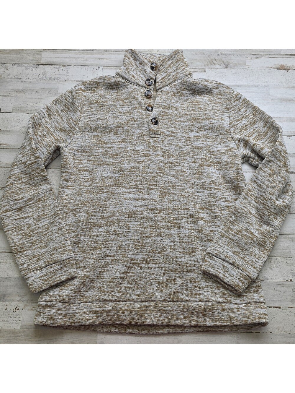 COOFANDY Mens Mock Neck Button Up Pullover Sweater Men's M Heather Tan